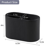 PU Leather Pen Holder for Desk, Small Remote Control Holder Pencil Cup Multifunctional Desktop Organizer Caddy for Home School Office Desk Accessories - 2 Compartments (Black Ribbed Texture)