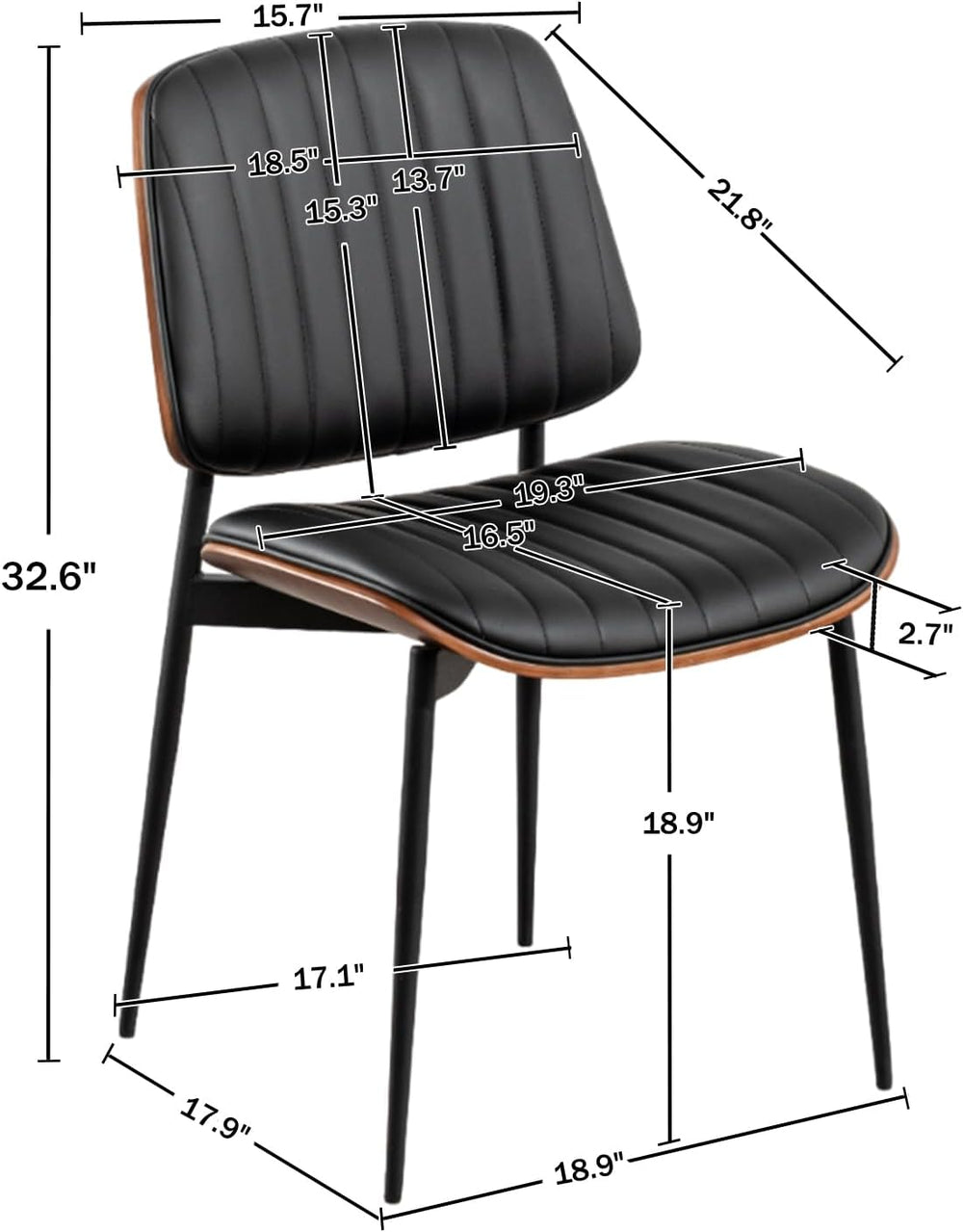 LUNLING Dining Chairs Set of 2 Mid Century Modern Retro Faux Leather Chair wi...