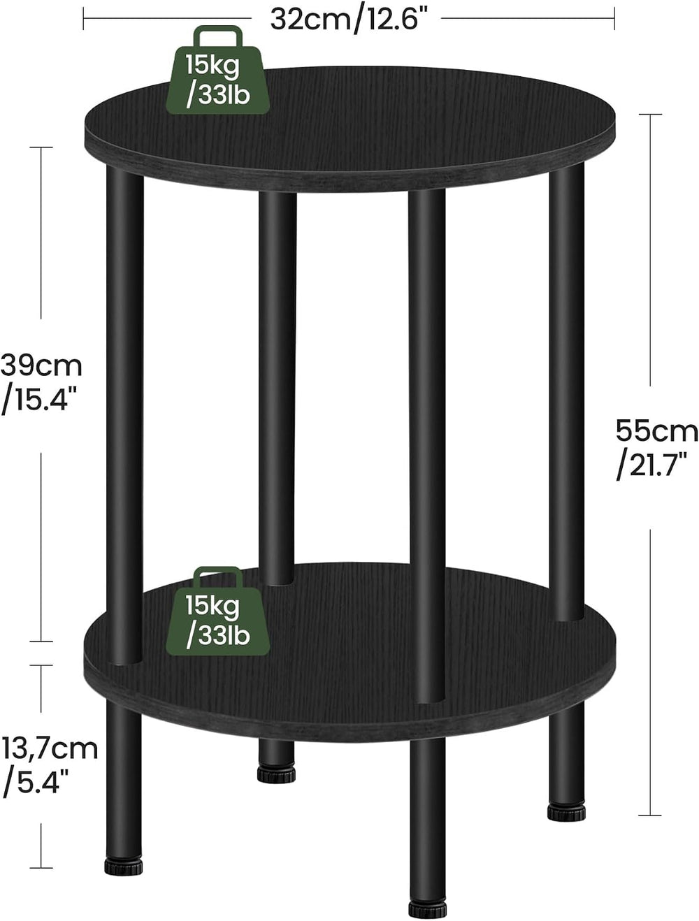 CHOEZON Round Side Table, 2-Tier End Table, Small Round Nightstand with Sturd...