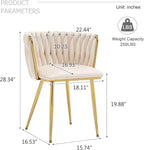 Velvet Dining Chairs Set of 2, Modern Upholstered Woven Dining Chairs with Gold Metal Legs, Modern Accent Chairs for Dining Room, Vanity, Kitchen, Living Room(Beige)