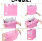 BALEINE File Organizer Box, Cardboard File Folder Organizer with Handle for Letter Size, Portable Collapsible Hanging Filing Box for Home Office Document Storage (4 Pack, Pink)
