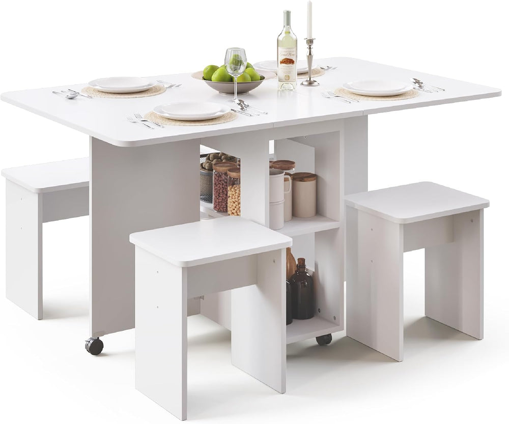 Mondeer Folding Dining Table with 4 Chairs for Small Spaces, White