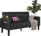 AILEEKISS 62" Loveseat Couches Upholstered Leather Love Seat Sofas Couch with 2 USB, Cup Holders, Side Pocket, Mid-Century Modern Tufted Sofa for Living Room,Office,Bedroom,Apartment (Black, 2-Seat)