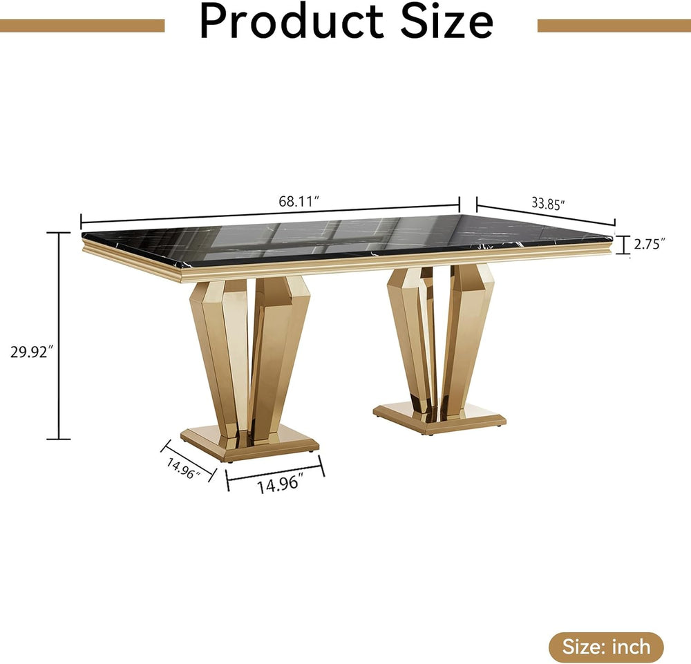 Luxury Marble Dining Table for 4 to 6, 68 inch Black Faux Marble Dining Table...
