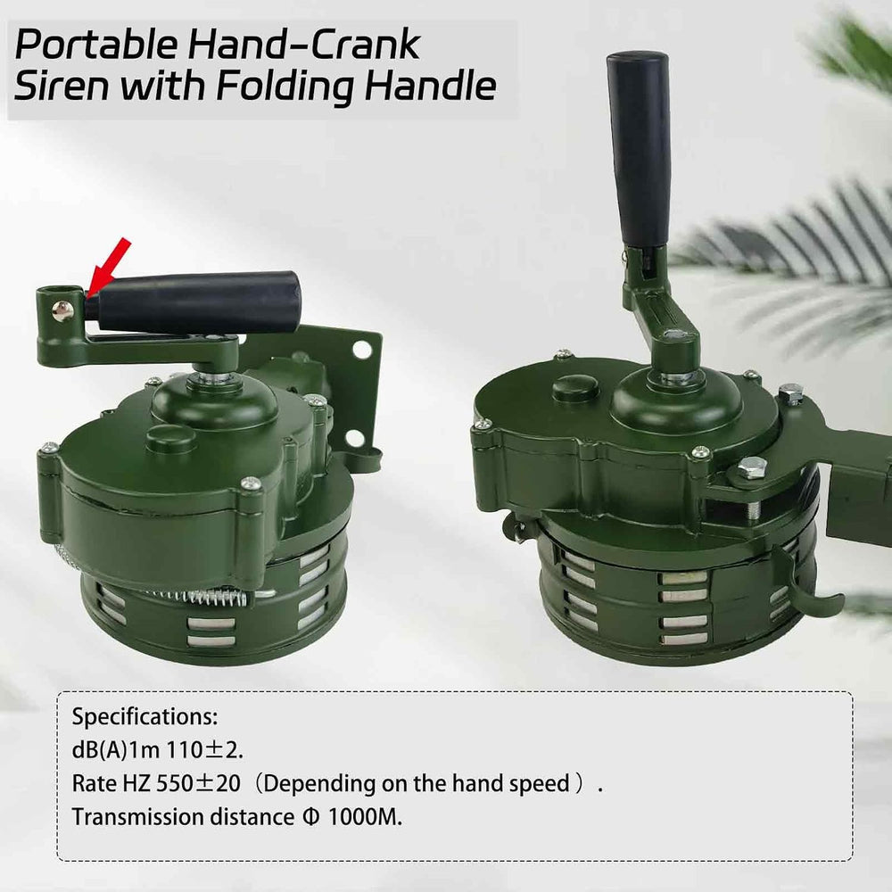 Hand Crank Air Raid Siren 110dB Base Mount Manual Emergency Alarm