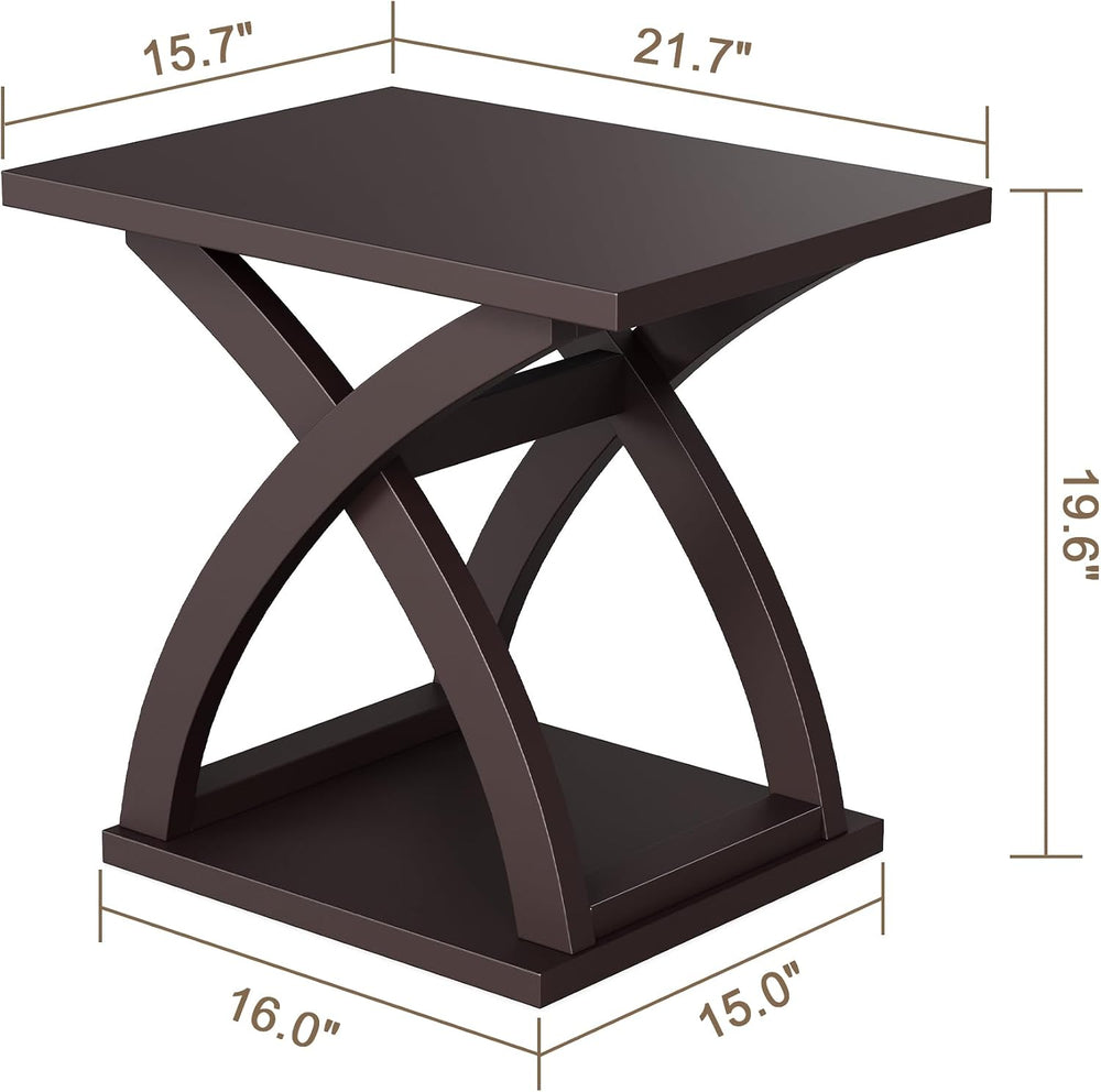 ChooChoo Side Table, Modern End Table with Storage Shelf, X-Design