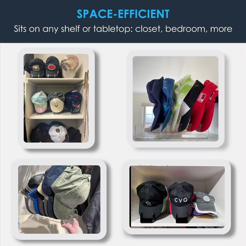 OAPRIRE Hat Stand for Baseball Caps Display and Organizer, No Install Acrylic Hat Organizer 2 Pack Holds 14 Baseball Caps for Closet, Bedroom, Dresser (Glossy Black)