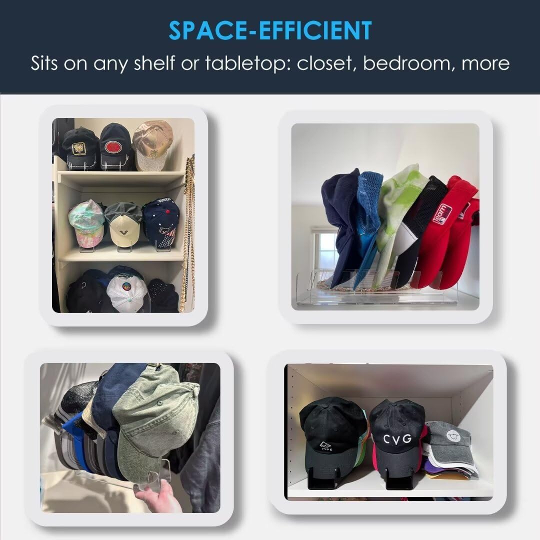 OAPRIRE Hat Stand for Baseball Caps Display and Organizer, No Install Acrylic Hat Organizer 2 Pack Holds 14 Baseball Caps for Closet, Bedroom, Dresser (Glossy Black)