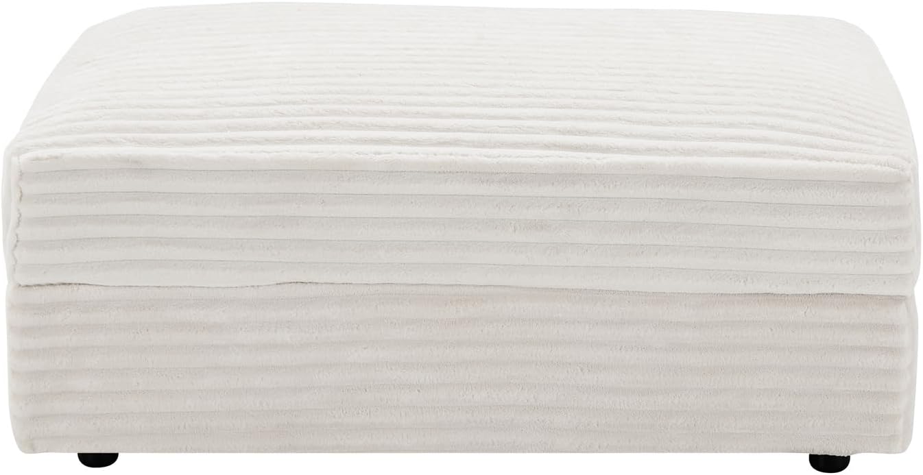 Modern Corduroy Sofa Storage Ottoman, Upholstered Memory Foam Footrest (Beige Footrest)
