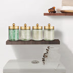 Amolliar Sage Green Glass Apothecary Jar, Qtip Holder Metal Lid & Stickers, Bathroom Qtip Holder Storage Canister, Farmhouse Decor for Cotton Balls, Swabs, Round Pads, Bath Salt, Floss, Gold 1 Pack