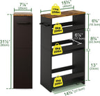 TEAMIX 4 Tier Slim Storage Cart with Handle, Slide Out Storage Rolling Utility Cart Mobile Shelving Unit Organizer Trolley for Small Spaces Kitchen Laundry Narrow Places (Black+Brown, 7-7/8'' W)