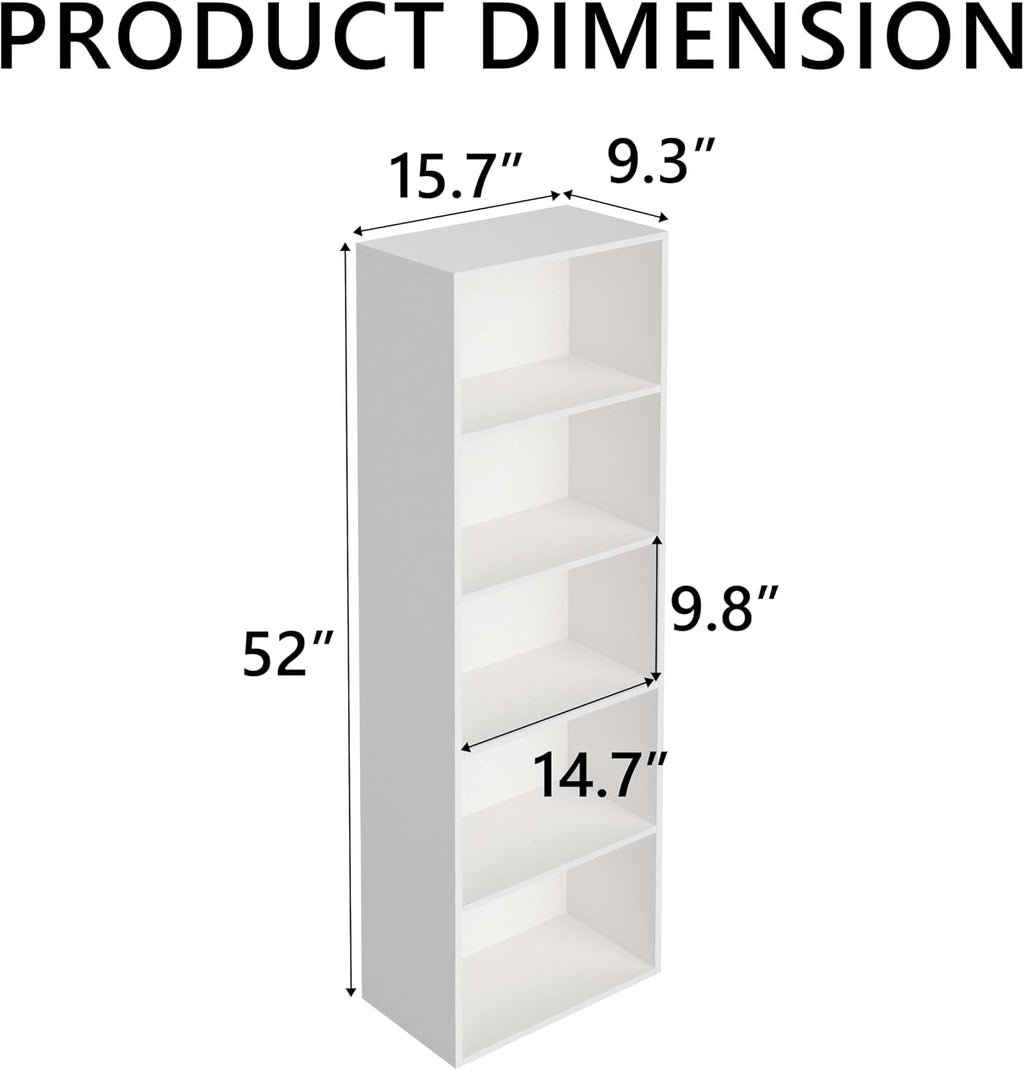 Wooden 5 Cube Storage Organizer, White 5 Tier Bookcase Bookshelf Freestanding Storage Display Organizer, Versatile Cubes Open Shelf and Cubby Unit for Living Room, Home Office, Dinning Room 15.7inch