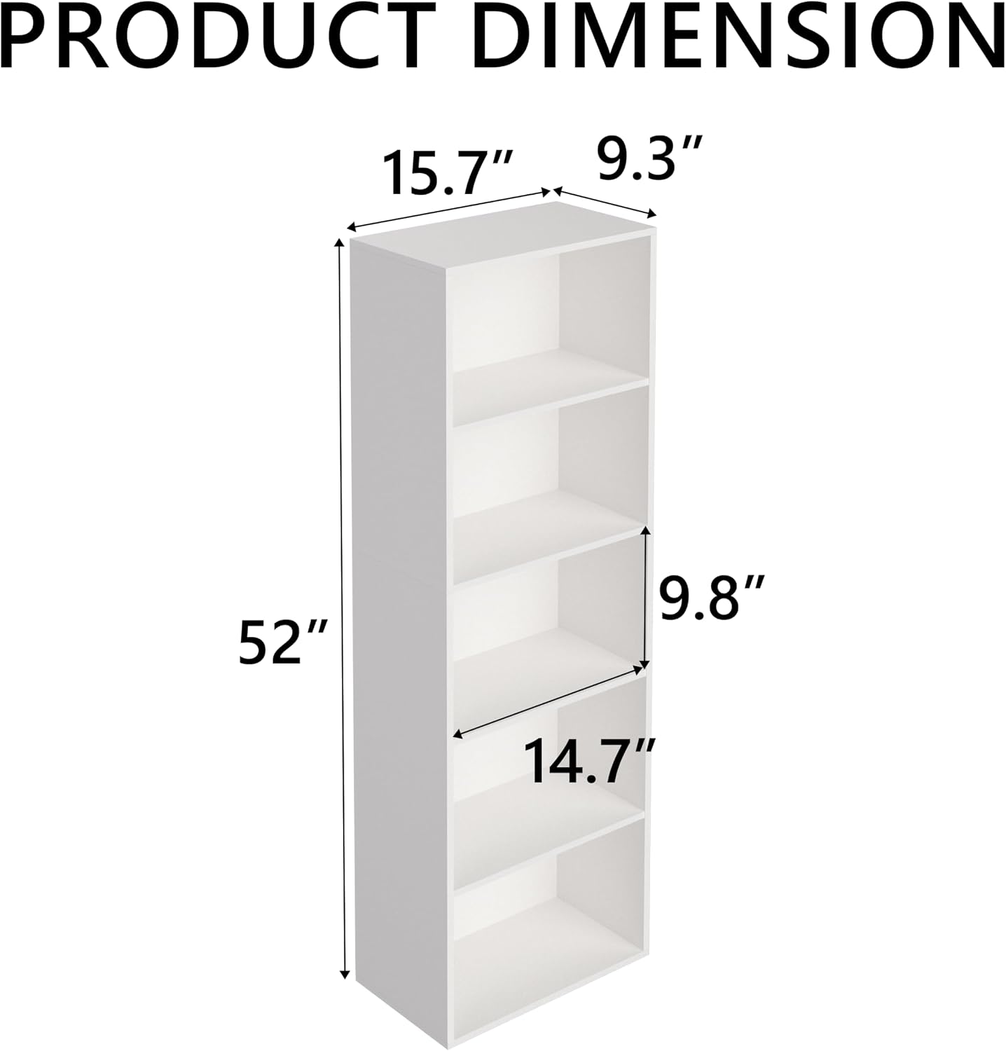 Wooden 5 Cube Storage Organizer, White 5 Tier Bookcase Bookshelf Freestanding Storage Display Organizer, Versatile Cubes Open Shelf and Cubby Unit for Living Room, Home Office, Dinning Room 15.7inch
