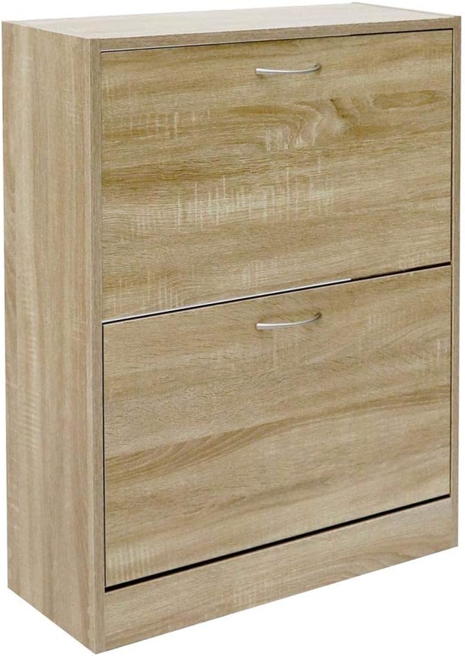 BAKAJI Shoe Rack Space Saving Melamine Wood with 2 Folding Doors and Double D...