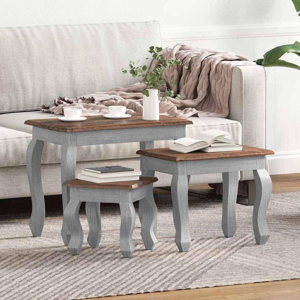 Nesting Table Set 3 Pieces Solid Mahogany Wood | Antique Style, Handmade, Vin...
