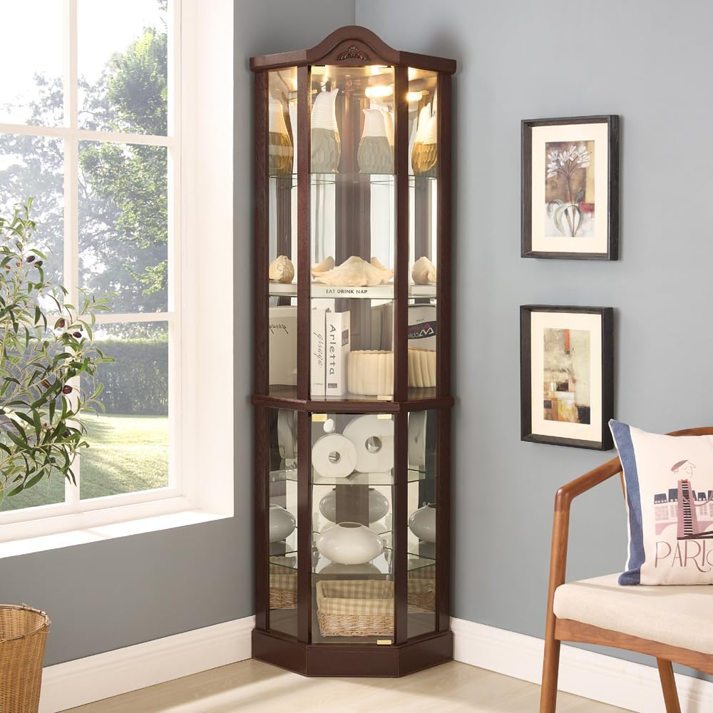 KEIKI 72" Corner Glass Display Cabinet with Adjustable Shelves, for Coll...