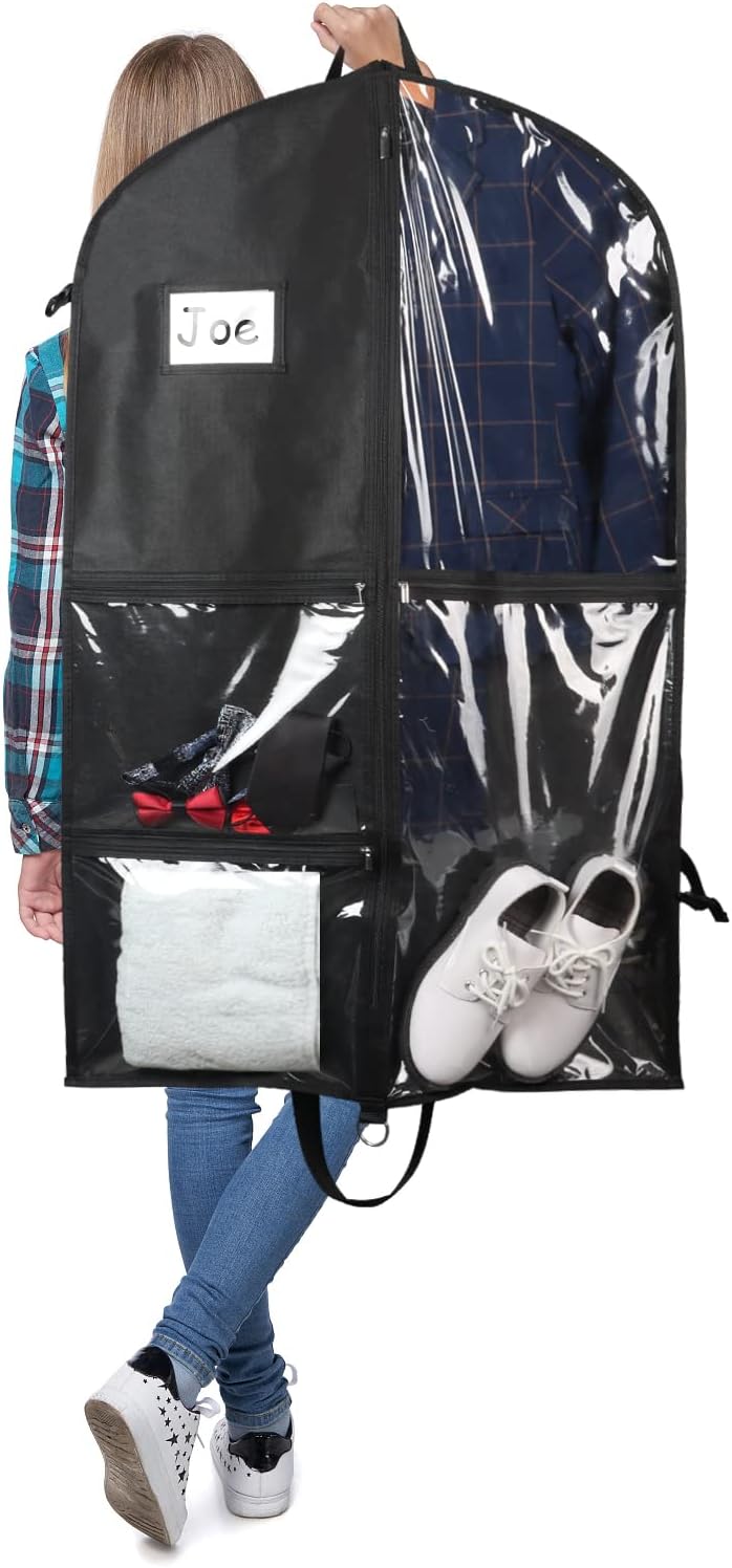 Zilink Dance Costume Garment Bag Garment Bag for Dance Competition 40 in | 5 Clear Zipper, Pockets, Stable Buckles, Carry Handles, for Dance Costumes Closet Storage, Black, 3 Pack