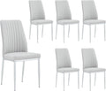 Gray Dining Chairs Set of 6, Modern PU Leather Dining Room Chair with Chrome Metal Legs, Upholstered Kitchen Chair with High Back Sillas para Comedor for Kitchen, Living Room, Apartment (Light Gray,6)
