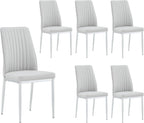Gray Dining Chairs Set of 6, Modern PU Leather Dining Room Chair with Chrome Metal Legs, Upholstered Kitchen Chair with High Back Sillas para Comedor for Kitchen, Living Room, Apartment (Light Gray,6)