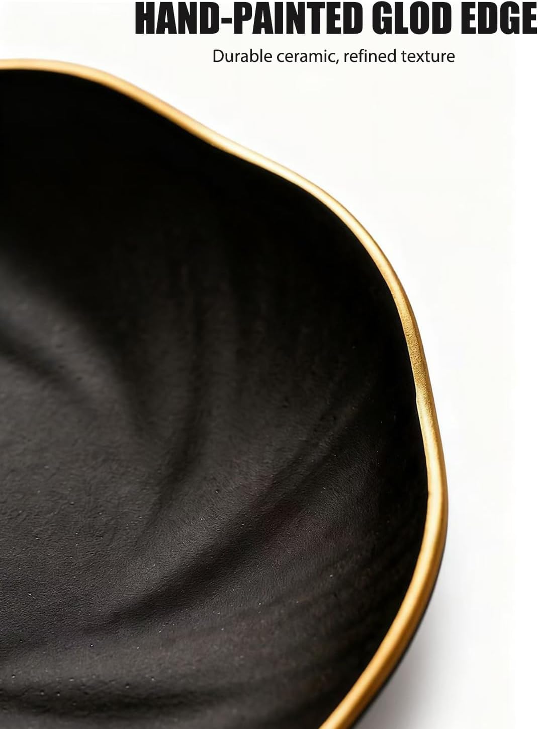 Black Ceramic Jewelry Tray with Gold Edge, 5 Inch Modern Trinket Dish for Rings & Earrings, Minimal Vanity Organizer