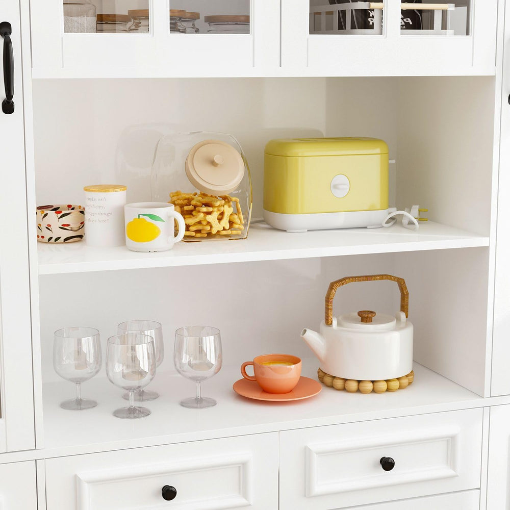 MOUMON Large Kitchen Hutch Storage Cabinet with Adjustable Shelves & Glas...