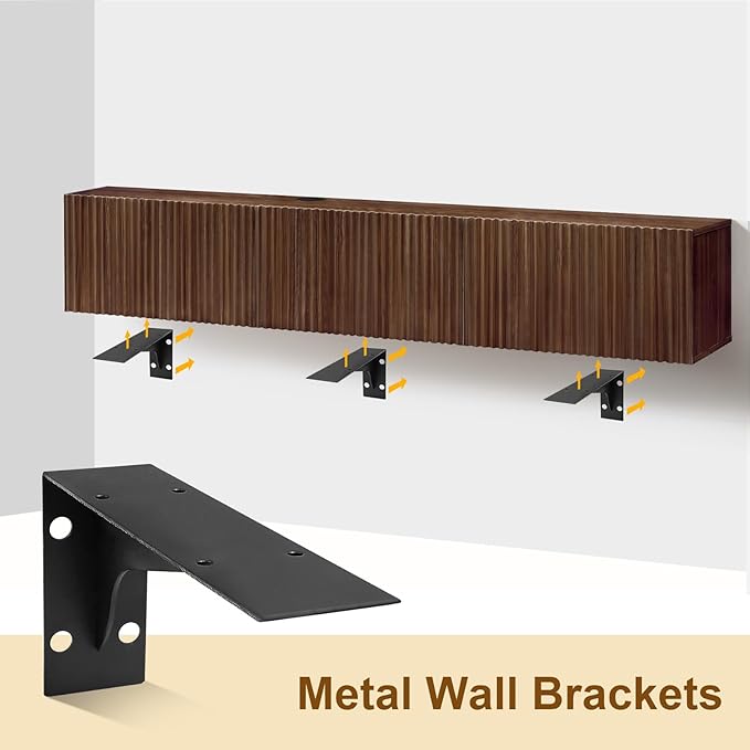 Floating TV Stand, Modern Wall Mount Entertainment Center TV Shelf, 70.7" Media Console Under TV Storage Cabinet with Fluted Doors, TV Consoles for Living Room, Floating Cabinet for Wall (Walnut)