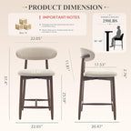 Upholstered Counter Height Bar Stools Set of 6, Kitchen Island Stools with Back, Modern Counter Stools Island Bar Chairs with Wood Legs for Kitchen Island Dining Room Bar, Beige