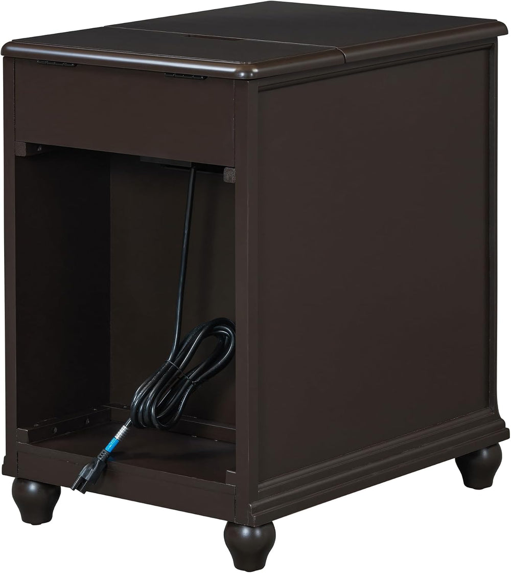 End Table with Solid Wood Legs, Side Table with USB Ports, 1 Storage Cabinet ...