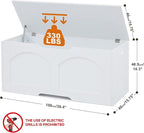 39.4" Storage Chest, Wooden Storage Bench Trunk, Upgraded Safety Lift Support Hinge, Large Entryway Bench Box, Supports 330 lb U-Shaped Opening for Entryway, Hallway, Living Room, White
