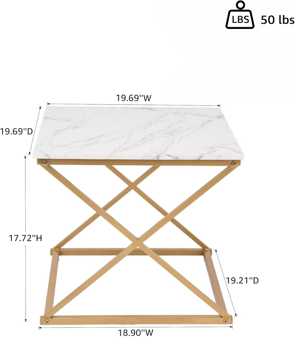 Modern Nesting Coffee Table Set of 3, Faux Marble Top with Golden Frame | Cof...
