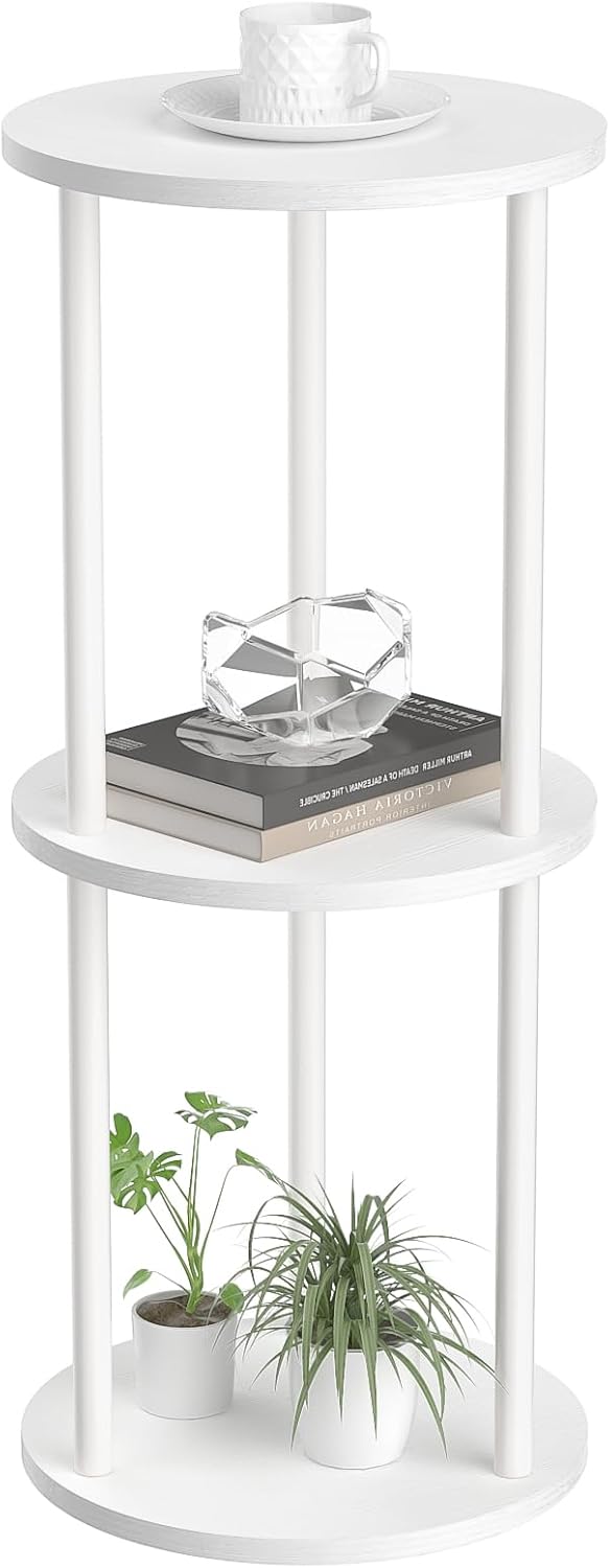 11.8'D Round Drink Table - 3-Tier Small Side Table with Wood Legs, End Ta...