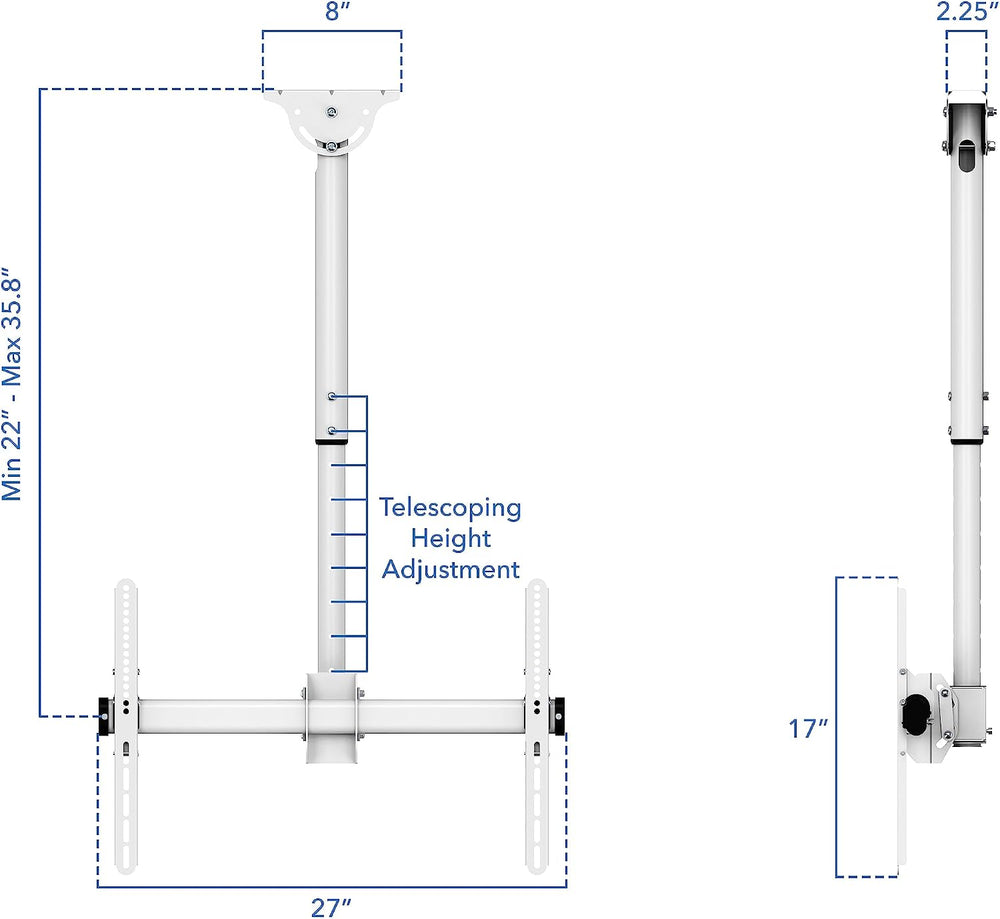 Mount-It! TV Ceiling Mount Bracket, 32-75", 110 lbs, White | Full motion...