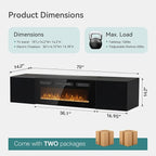 MXV 70'' Floating TV Stand, Modern Media Entertainment Center with 36" Electric Fireplace, TV Console Cabinet Wall Mounted, Adjustable 12-Color LED Lights, for Living Room, Black + Black