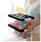 loobuu Plastic Storage Bins with Lids - Stackable Toy Storage Organizer Box Set of 2, Toy Chests with Compatible Building Baseplate and Lid, Storage Container for Building Bricks & Toys- Black