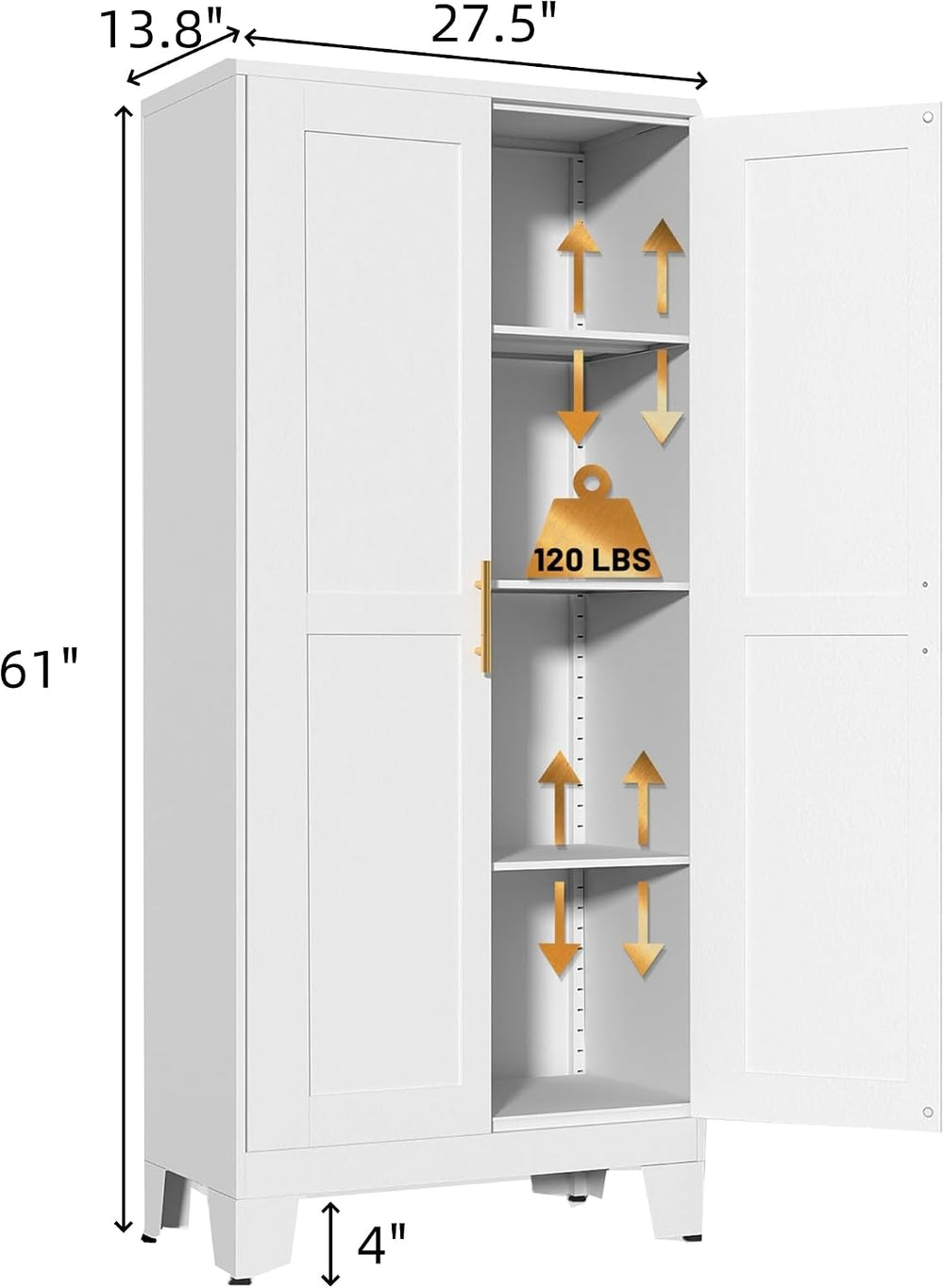 Metal Storage Cabinet with Doors and Shelves, 61" Tall Kitchen Pantry St...
