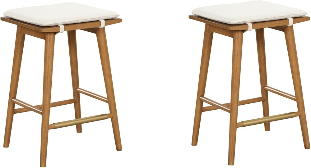 Nathan James Barker Counter Height Solid Wood Barstool with Upholstered Cushi...