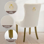 Velvet Dining Chairs Set of 4, High-end Tufted Upholstered Dining Chair with Back Ring Pull, Nailhead Trim and Golden Solid Wood Legs, Modern Dining Room Chairs for Dining Room, Cream
