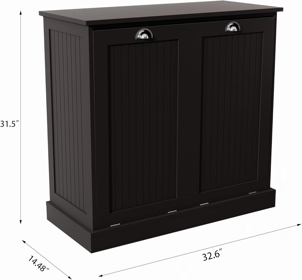 KEIKI Tilt-Out Laundry Sorter Cabinet with 2 Compartments, Pull Out Laundry Hamper Station with Storage for Laundry Organizers and Storage, Black