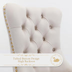 Velvet Upholstered Dining Chairs Set of 8, Modern Style Kitchen Side Chairs with Nailhead Trim and Gold Plated Leg, Metal Pulling Ring for Dining Room Living Room(Beige)