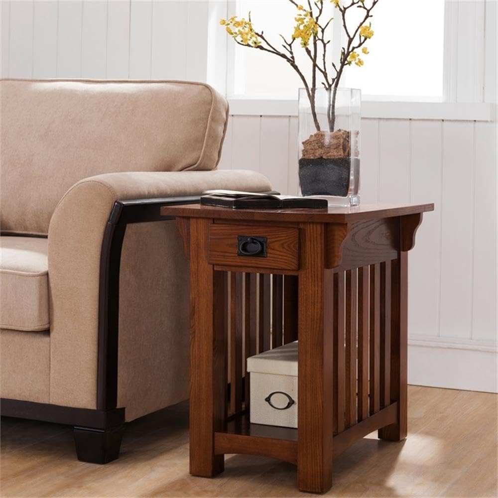 MAKLAINE Mission Oak Chairside Table, Solid Ash Wood with Medium Oak Finish, ...