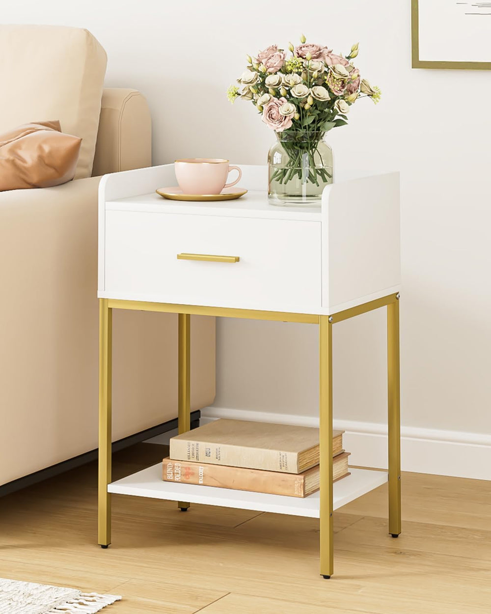 Nightstand,3-Tier Modern Night Stand,Bedside Table with Storage Drawer and Sh...