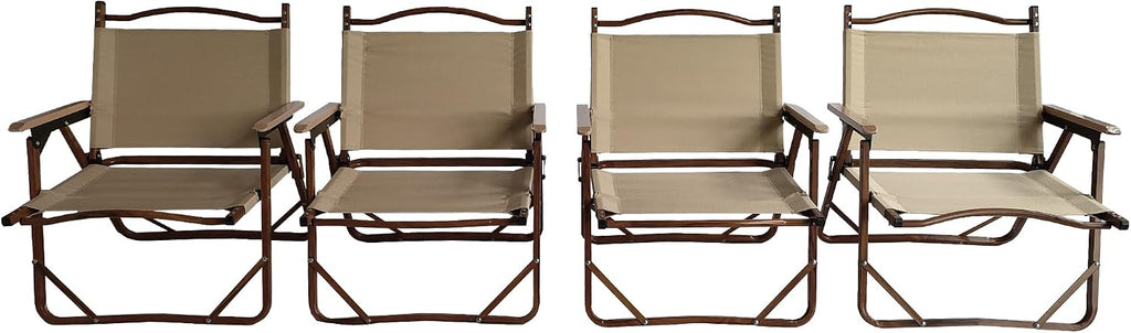 Penau Kids Folding Chair Set, Portable Aluminum Frame, Natural | Set Of 4 Foldable Kids Chairs, Aluminum Frame, Beech Armrests, Canvas Seat, Travel, Patio Use