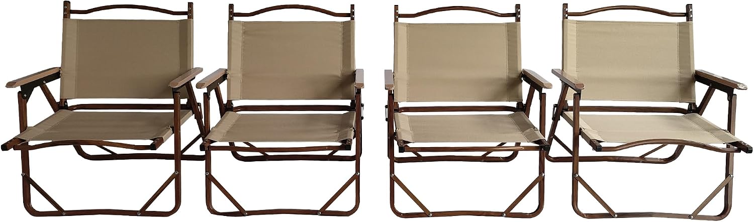 Penau Kids Folding Chair Set, Portable Aluminum Frame, Natural | Set Of 4 Foldable Kids Chairs, Aluminum Frame, Beech Armrests, Canvas Seat, Travel, Patio Use