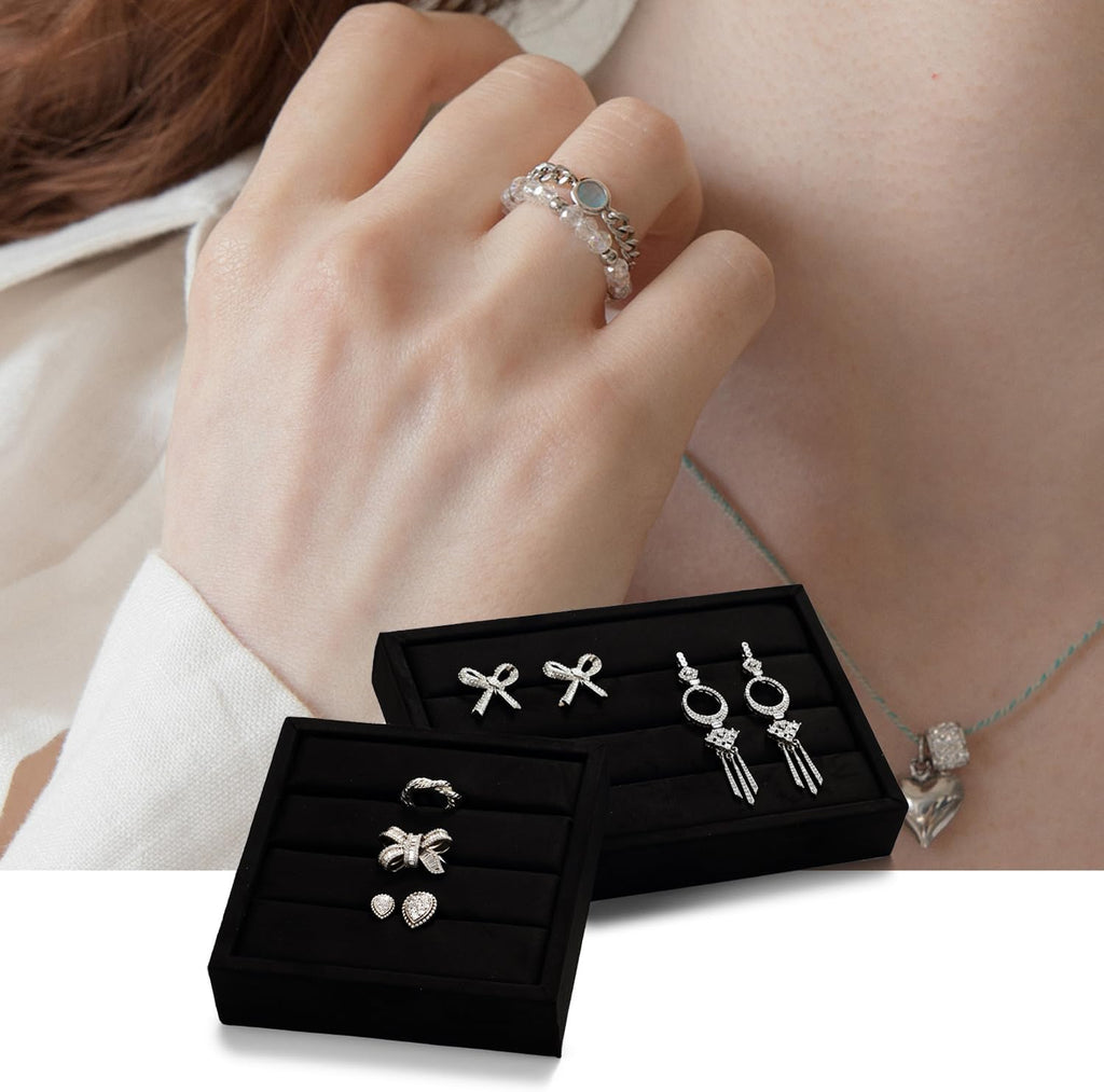 Black Velvet 3-Slots Jewelry Ring Display Tray Showcase Small Jewelry Display Organizer Tray for Rings(M)