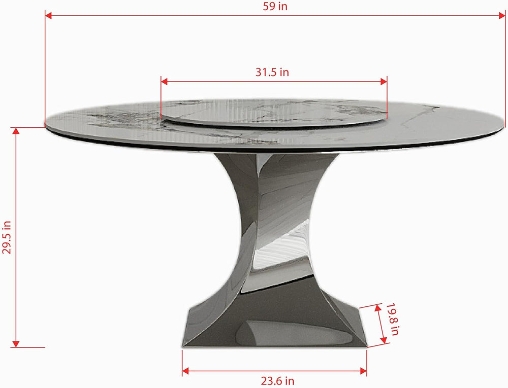 59" Round Sintered Stone Dining Table, Faux Marble Kitchen Table with La...