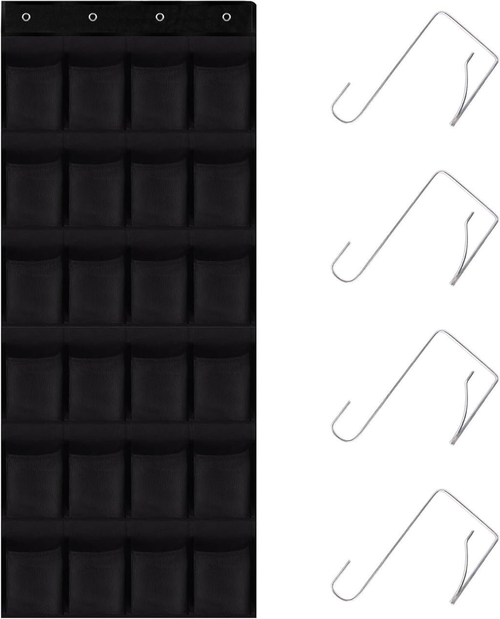 Over the Door Shoe Organizer, 24 Large Breathable Mesh Pockets, Hanging Storage Holder, Hanging Shoe Organizer(Black)