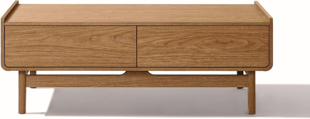 LuxenHome 47" Coffee Table with Storage, Oak Center Table for Living Room