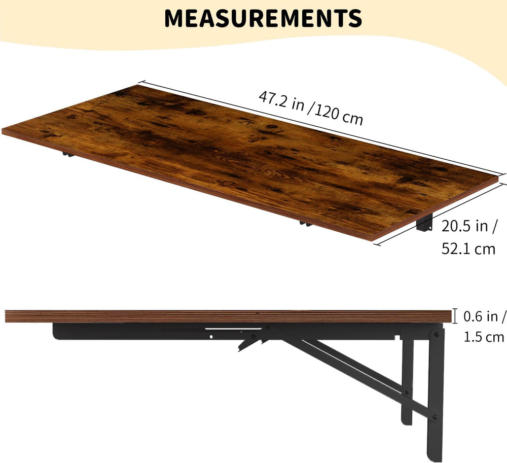 GOYLSER Wall Mounted Folding Table for Office, Rustic Brown Fold Down Desk La...