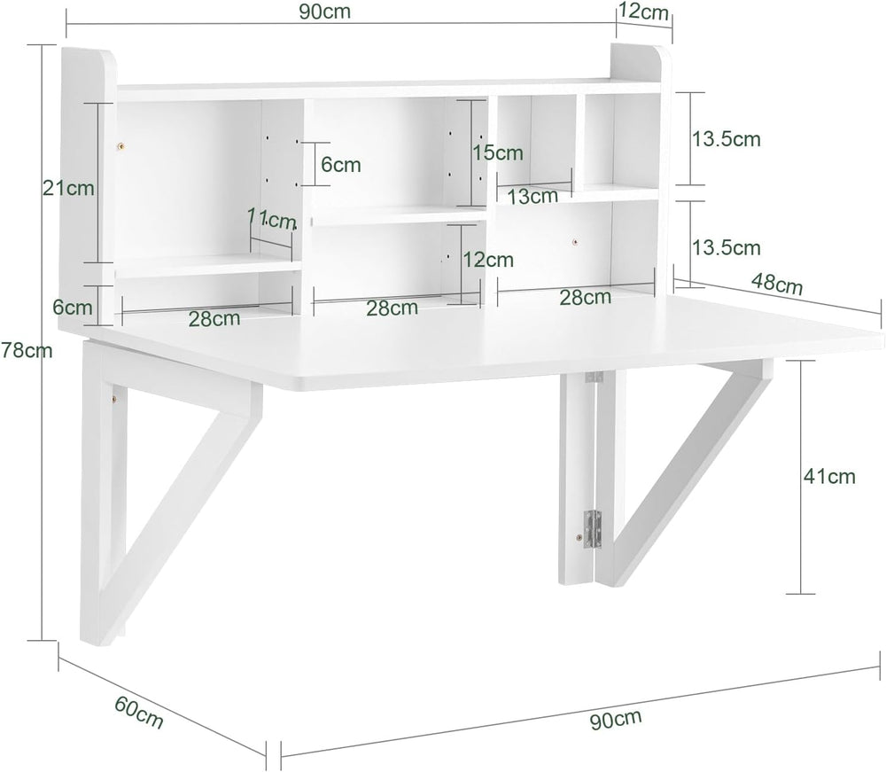 SoBuy Wall Mounted Folding Table | Floating Desk for Small Spaces, Fold Down ...