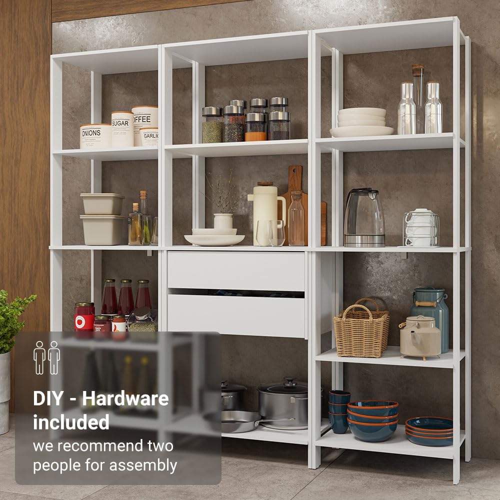 Madesa Kitchen Pantry Storage Rack with 2 Drawers and Open Shelves 74" L...